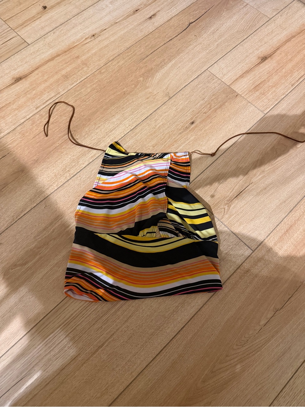 Striped Halter Crop Top in Yellow, Black & Orange